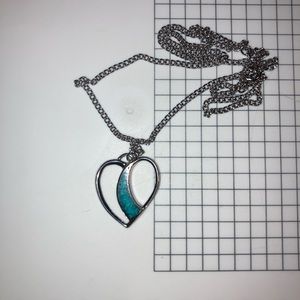 Silver turquoise inlay heart necklace and pendant !